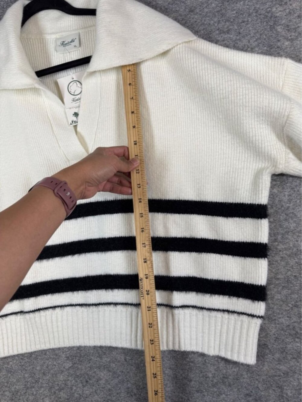 Kuwalla Black White Striped Sweater Pullover XL Collared Preppy Knit Minimalist - Picture 10 of 14